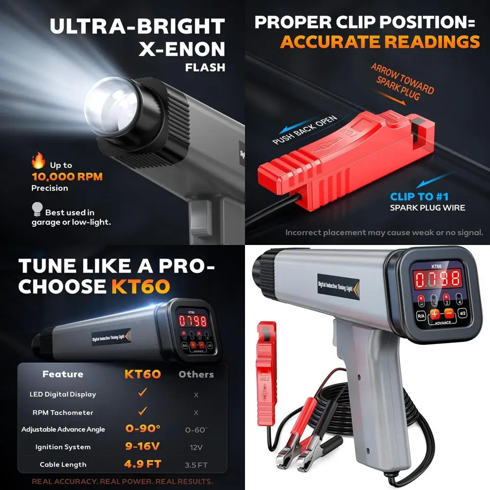 

Цифровой светильник синхронизации KZYEE KT60 с об/мин и передовым углом, индуктивный светильник синхронизации зажигания 12 В для 2-тактных бензиновых двигателей