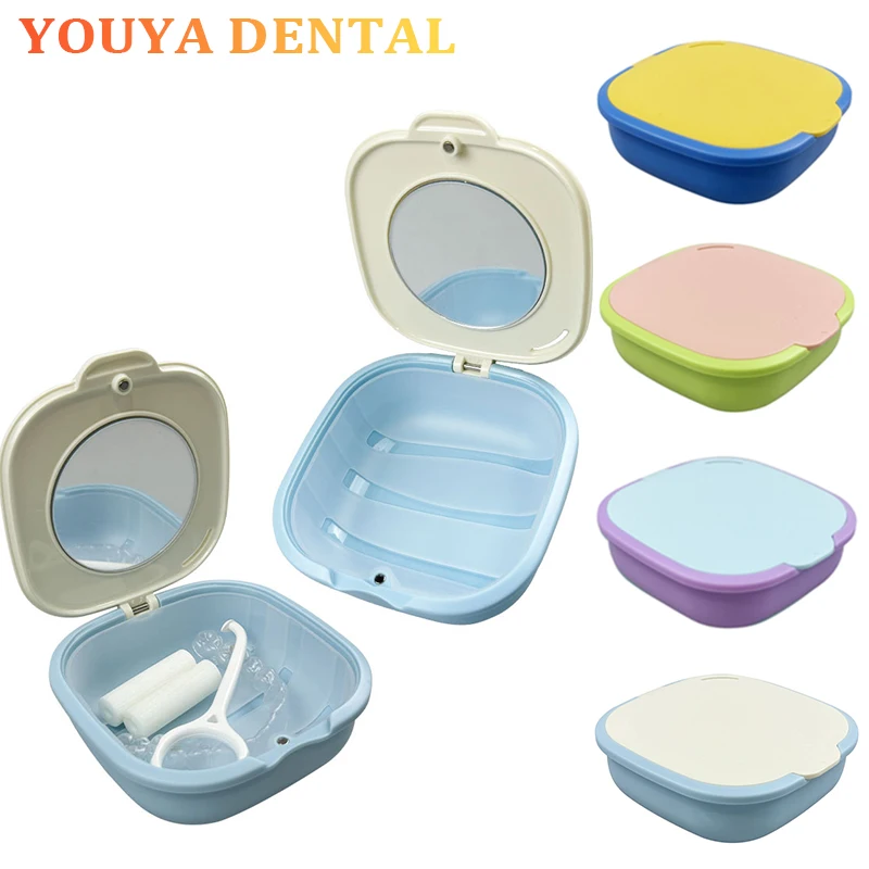 

Dental Denture Care Box Mirror Orthodontic Care Device Mixed Color Oral Care Alignment Device Organizer Dentistry Denture Boxs