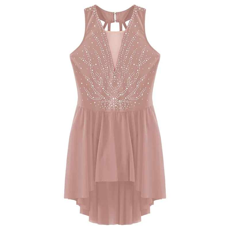 RT01 adolescentes strass patinage artistique Performance robe sans manches à bretelles dos Ballet gymnastique justaucorps danse lyrique * JK2