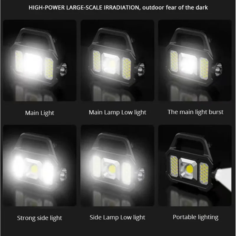 Solar Rechargeable LED Flashlight COB Zoomable Waterproof Tactical Torch Lamp Bulbs Can Charge Mobile Phone Camping Flashlight