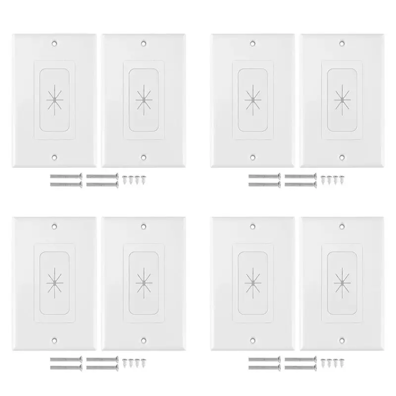 -[A51I Digital]8 Pack Flexible Rubber Wall Grommet Insert With Decorator Wall Plate, 1-Gang Pass Through Plate For Low-Voltage C