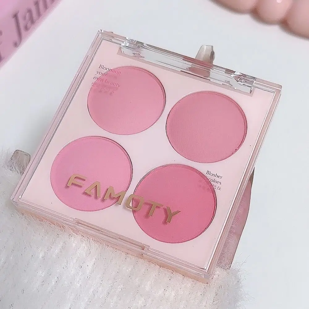 Długotrwała paleta do różu z 4 kolorami, matowy puder w kompakcie, rozświetlacz do twarzy, przenośny, intensywny kremowy róż do makijażu.