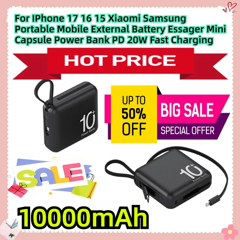 

For IPhone 14 Samsung Xiaomi 10000mAh Power Bank Mini Super Fast Chargr Portable External Battery Pack Powerbank Spare Batteries