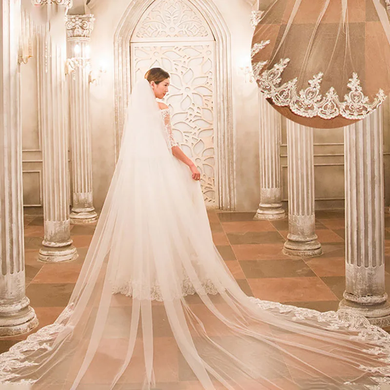 

300cm,350cm,500cm Long Wedding Veil 2 Layers Bridal Veil Wiht Comb Cathedral Veil in Ivory Mariage Veils for Bride