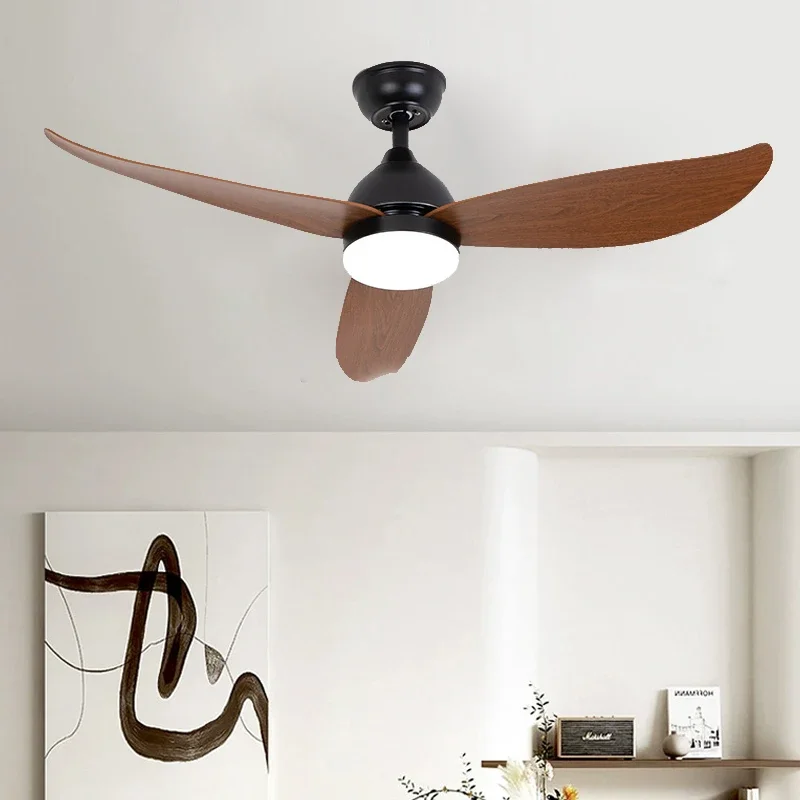 

New American Style Ceiling Fan Light Simple Straight Fan Leaf Living Room Dining Room Bedroom, Hanging Pole, Integrated Fan