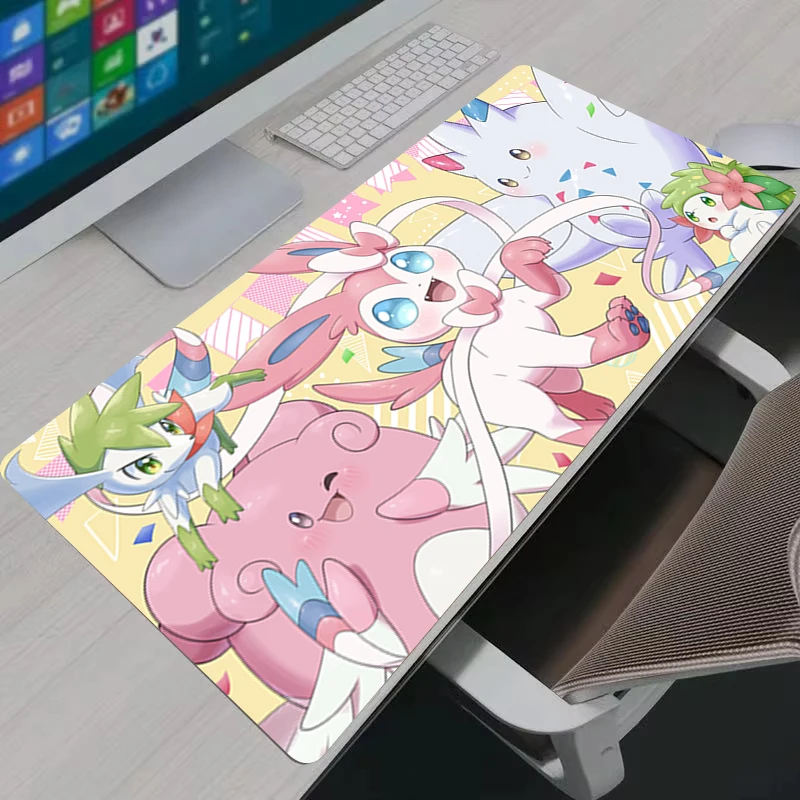 Mouse Pad para Laptop, Acessórios de Jogos, Tapete de Anime para Teclado, Mousepad P-Pokémon Sylveon, Mouse Pads para PC, Tapete de Mesa Estendido para Gamers