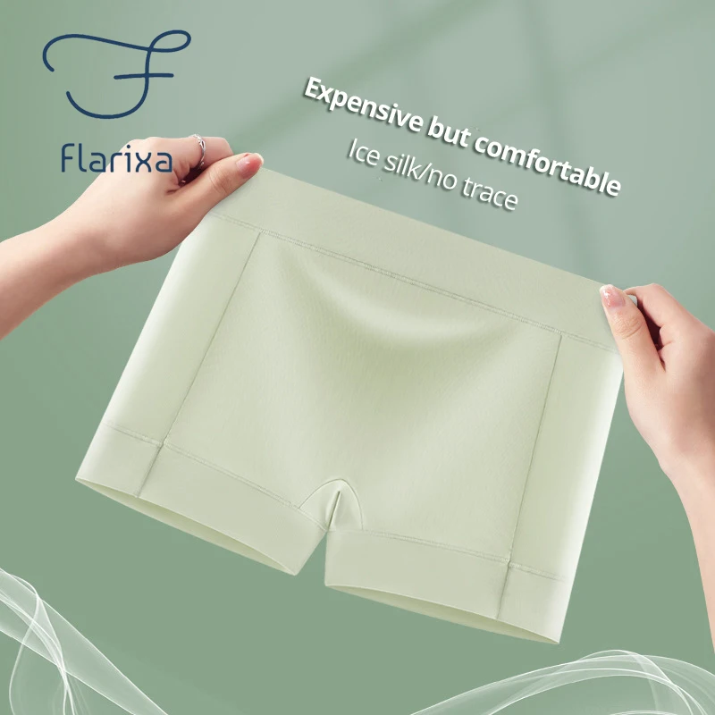 Flarixa-pantalones cortos de seguridad de talla grande para mujer, bóxer de seda de hielo sin costuras, para el verano, M-4XL