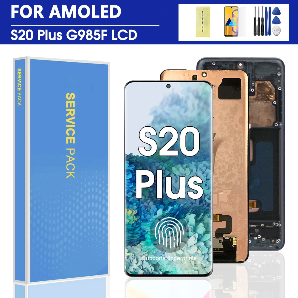 Für Samsung S20 Plus LCD-Display 5G G986B/DS G986F AMOLED-Bildschirm mit Rahmen Touch-Digitizer G985F Kompatibel mit S20 Plus