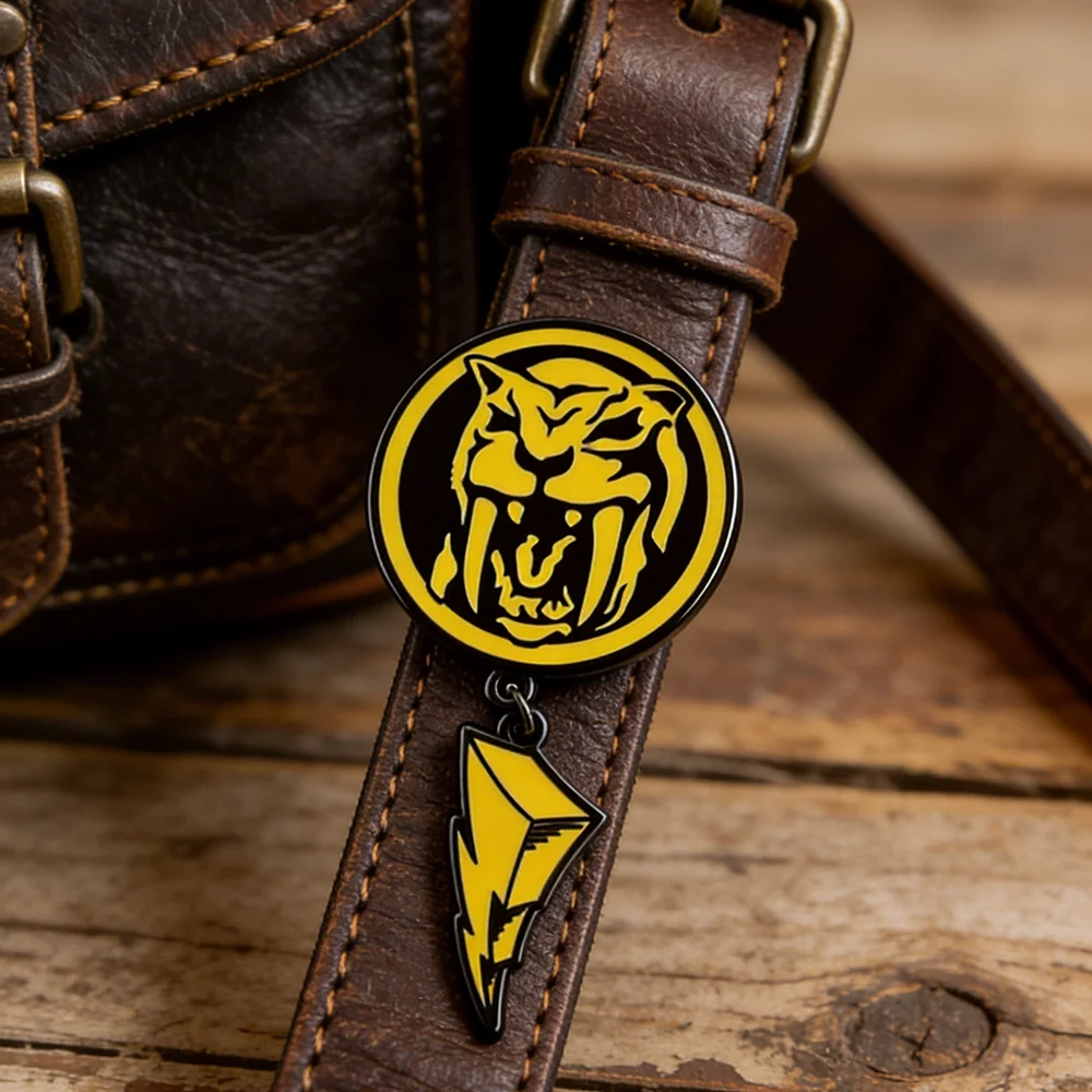 Mighty Morphin Power Rangers Gelber Ranger Emaille-Pin, Sabertooth-Tiger Power-Münze, Brosche, Blitz-Anhänger, Metall-Abzeichen, Geschenk – Detail 6