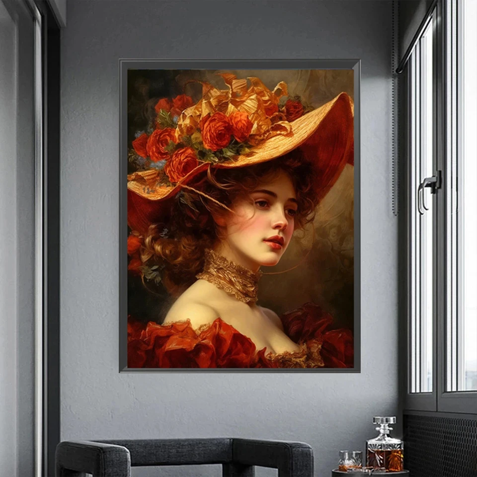 New Arrival European Elegant Woman With A Hat 5D Diamond Painting Flowers DIY Full Diamond Embroidery Mosaic Cross Stitch Kits