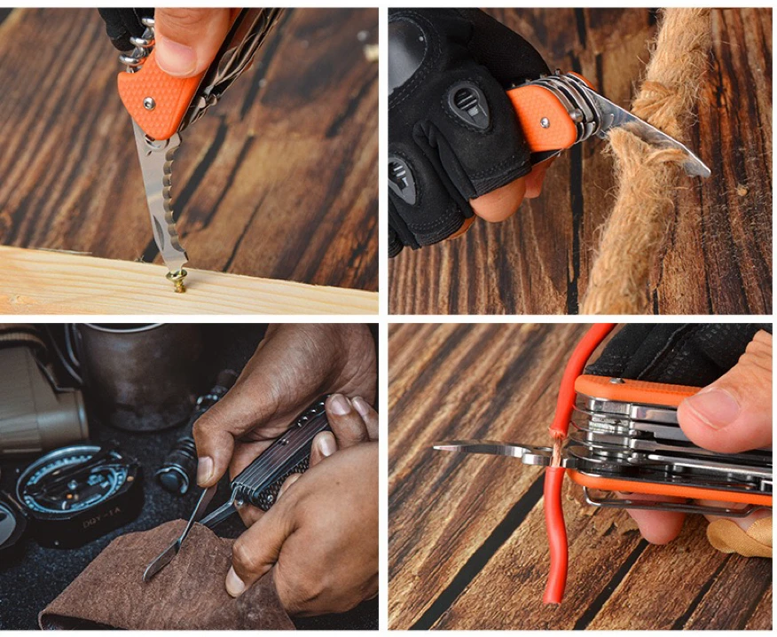 SANRENMU 18 IN 1 Tactical Folding Knife Multitool with Blade Camping Survival EDC Hiking Outdoor Equipment Carbon Fiber