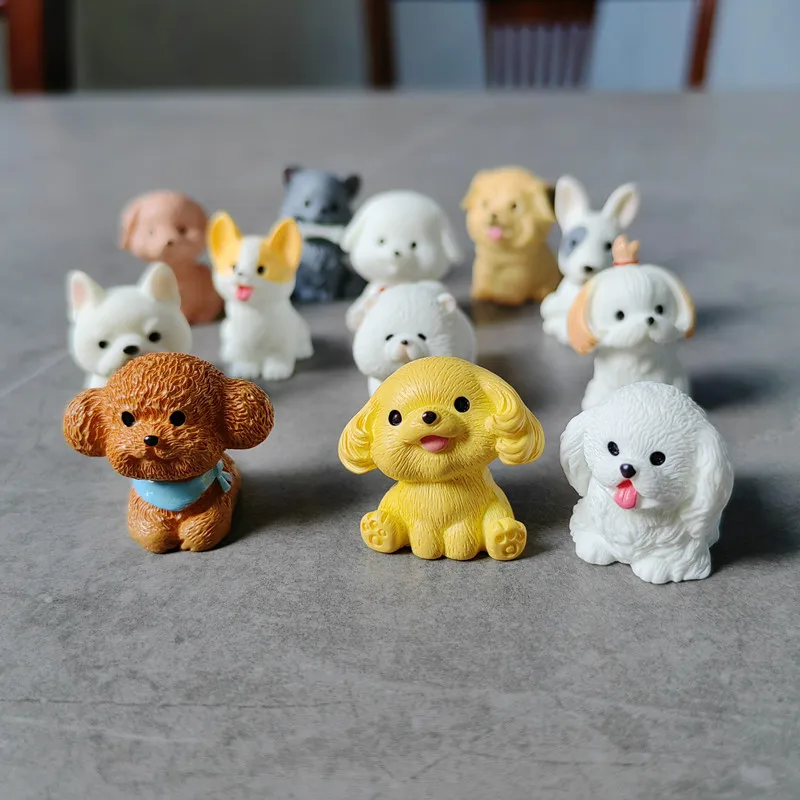 12pc Cute Small Dog Puppy Animal Decoration Resin Craft Miniature Figure Tiny for Bonsai Microlandscape Fairy Garden Decor