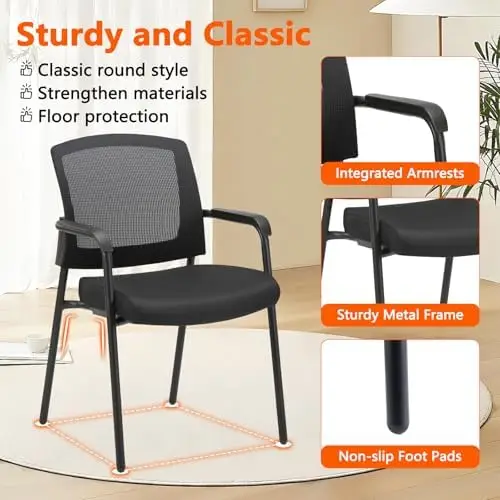 Black Mesh Back Office Guest Chair with Lumbar Support, 4-Pack