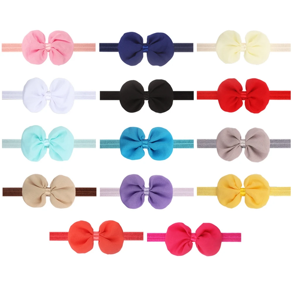 Nishine Soft Chiffon Bows Knot Baby Girls Children Headbands Artificial Hair Bows Elastic Infant Newborn Hairbands Accessories