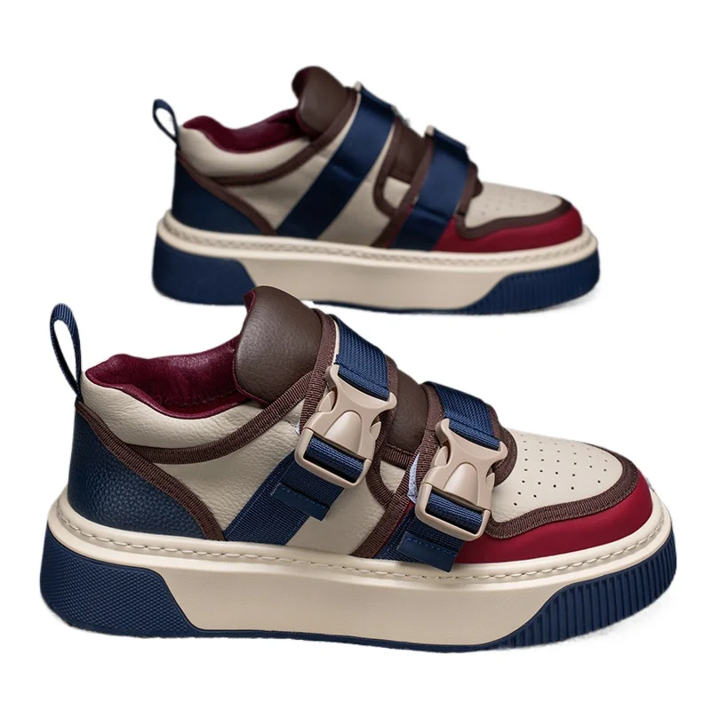 Modne buty sportowe na grubej podeszwie podwyższające wzrost męskie 2025 wiosna nowe buty na rzepy casualowe buty typu board modne uniwersalne sneakersy męskie