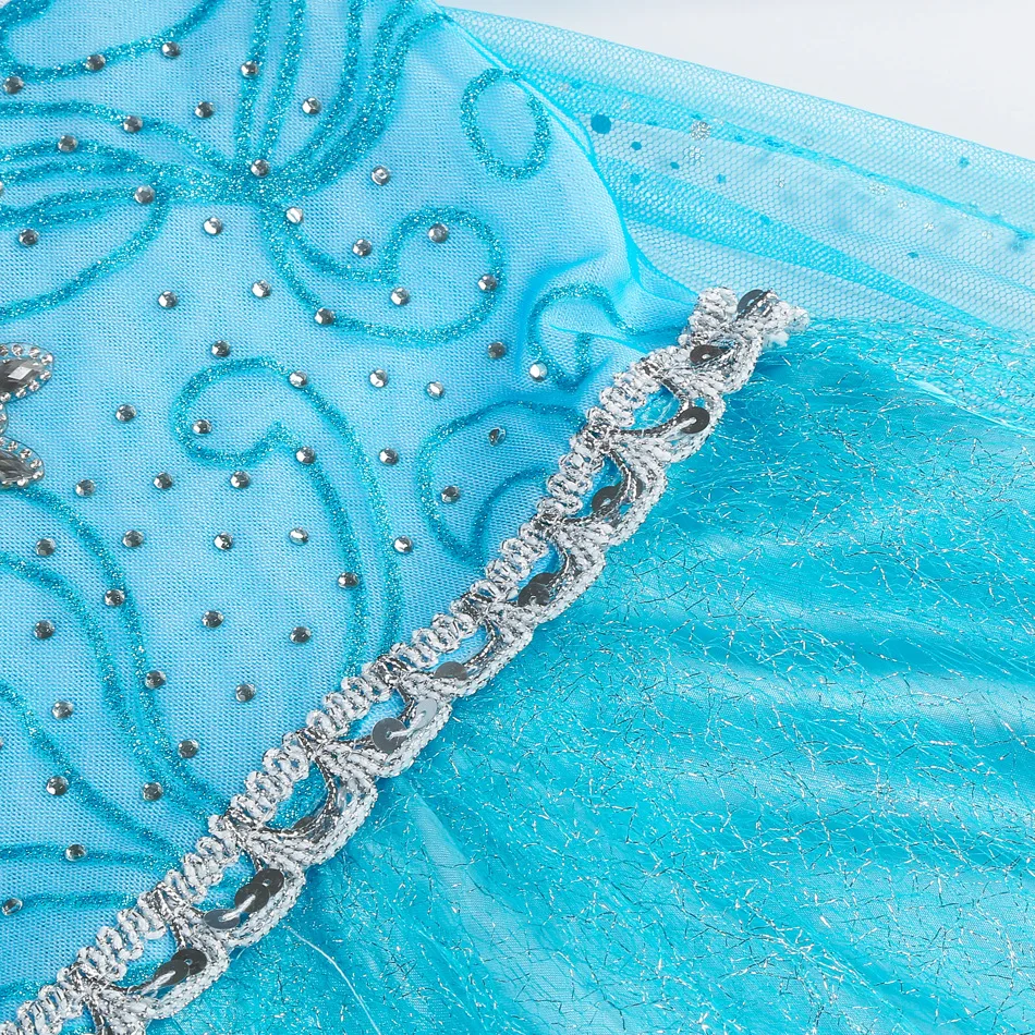 Mädchen Blaues Eis-Glitzer-Prinzessinnenkleid mit Pailletten und Netzstoff für Halloween, Geburtstag, Karneval, Kinder-Cosplay-Party-Outfit – Detail 8