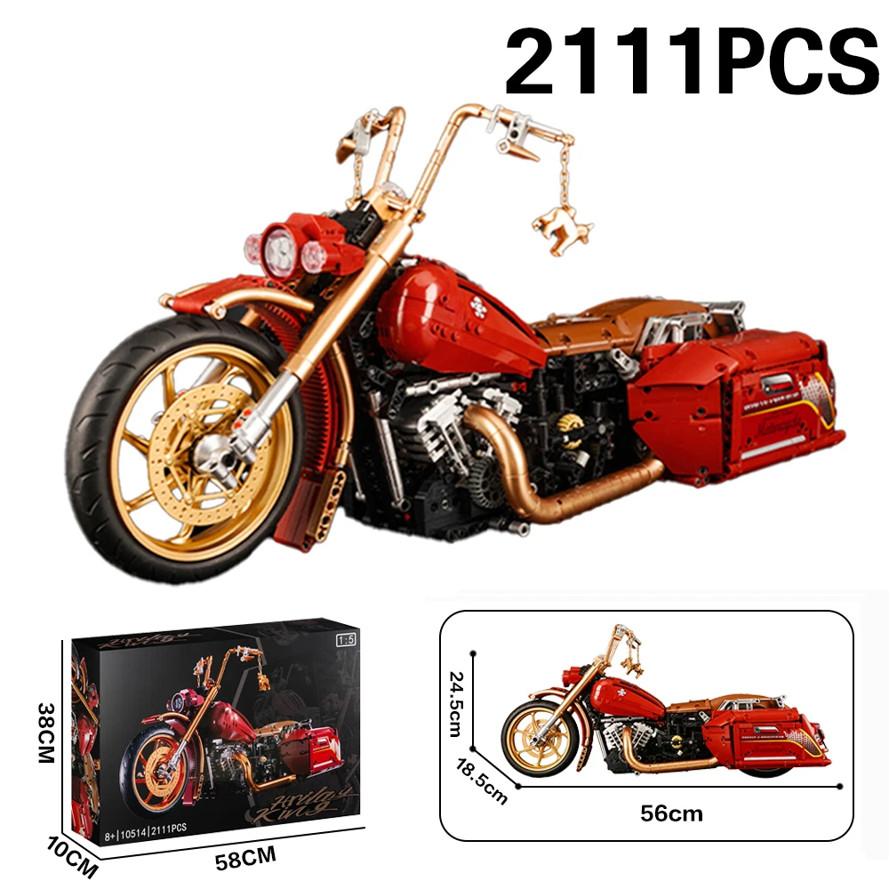 

Конструктор «Классический мотоцикл» в масштабе 1:5, 2111 деталей, красно-золотая модель мотоцикла, игрушка для самостоятельной сборки, коллекционный подарок для детей и взрослых