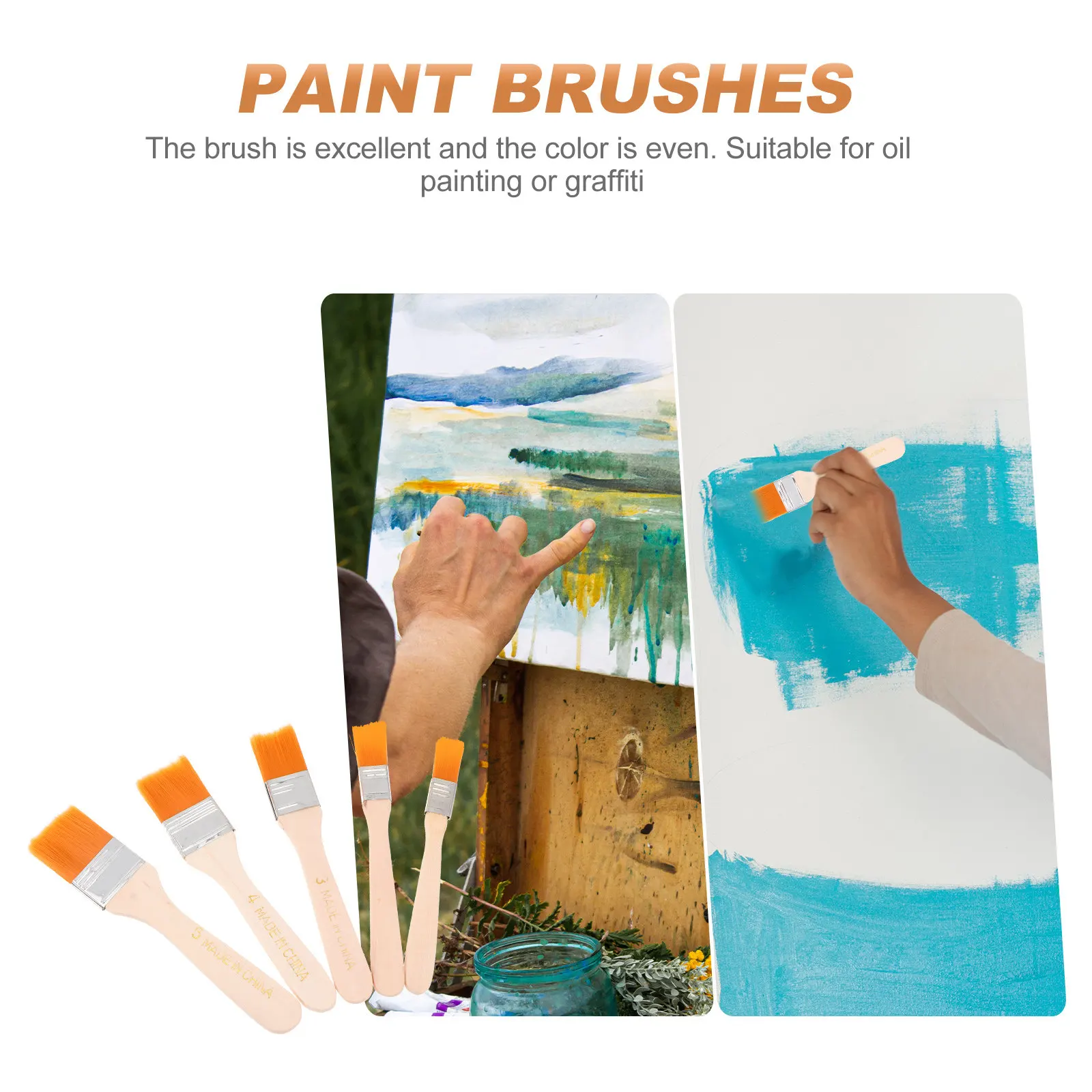 25Pcs Art Painting Brushes Nylon Hair Wooden Handle for Graffiti Oil Painting DIY Wall Art Supplies Multifunctional Utility