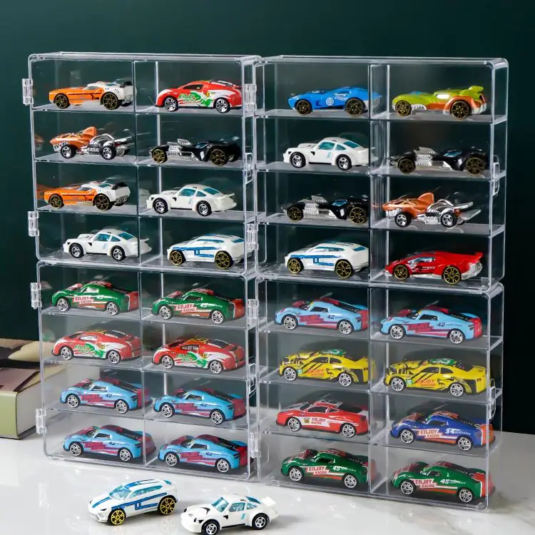 Caja de almacenamiento de PVC para coches, expositor de Voiture, a prueba de polvo, Juguetes educativos para niños, regalo de cumpleaños, 1:64