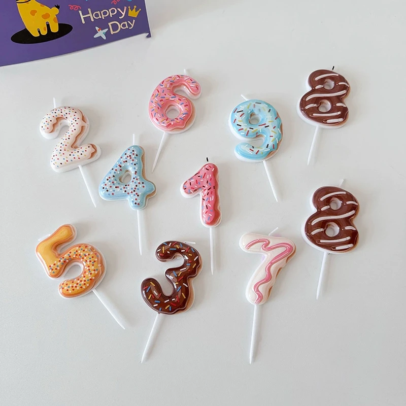 かわいい0～9の数字キャンドル、子供/女の子の誕生日ケーキ、ドーナツデコレーション、デジタルキャンドル、ケーキトッパー、結婚記念日パーティーデコレーション