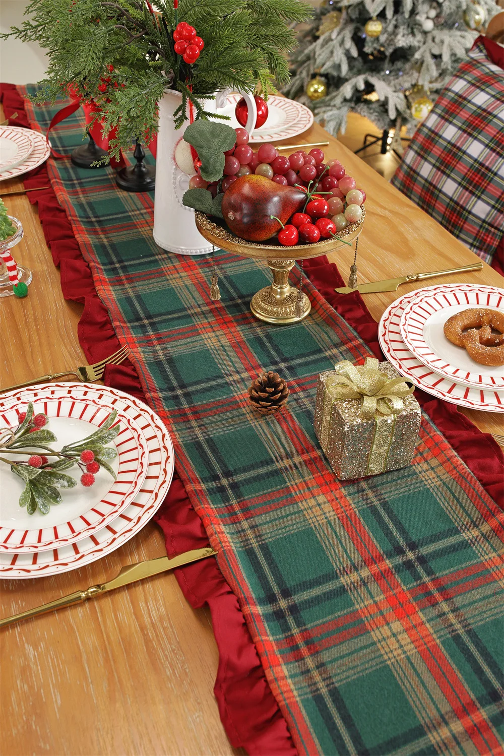 Dekorative Karierte Rüschen-Kissenbezüge, Schachbrettmuster Sofakissen-Überzüge, Wohnzimmer-Kissenhüllen, Weihnachtsdekoration – Detail 16