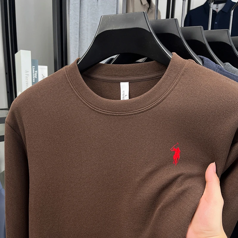 العلامة التجارية الفاخرة طويلة الأكمام تي شيرت الرجال الخريف بول العصرية الرائعة المهر التطريز البلوز فضفاضة عادية جولة الرقبة البلوز #4