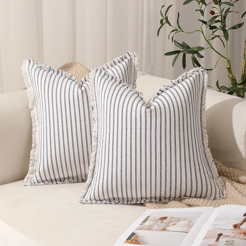 Pillow Covers Striped Fringe Pillow Cover Farmhouse Cushion Covers with Tassel Neutral Boho Pillows Decorative Square Pillowcase