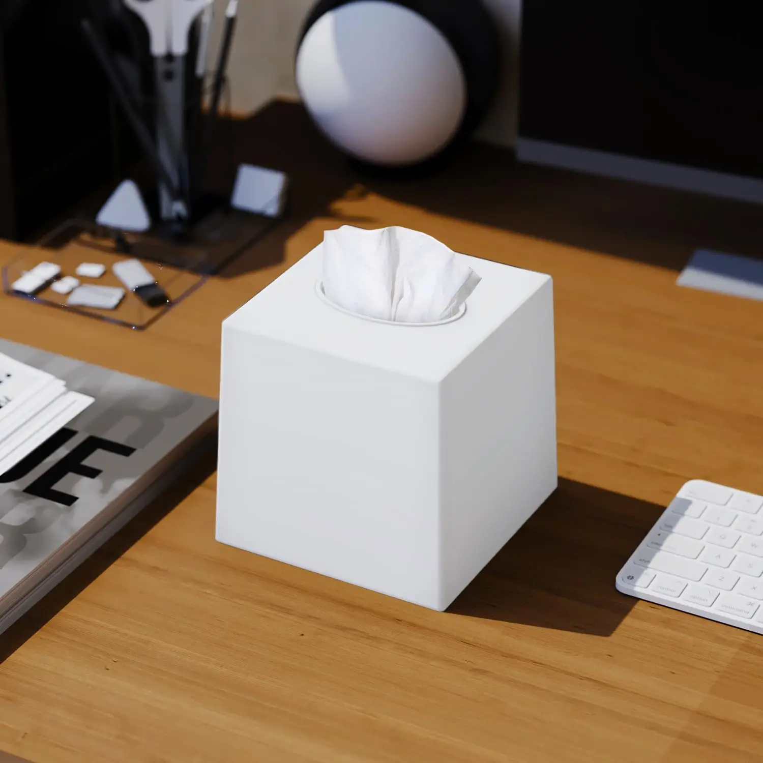 White Square Plastic Tissue Box Cover Set Of 2 – Cube Facial Tissue Holder For Desk, Living Room, Vanity (5.5” x 5.5” x 5.6”) - view 2