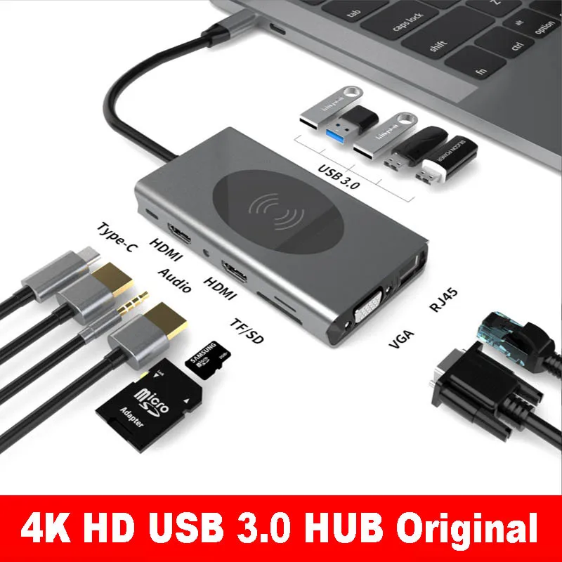 New Usb Hub 3.0 Docking Station Splitter Several Ports Type C Extensor Usb Dock Concentrator 4K HD For Xiaomi Lenovo Macbook