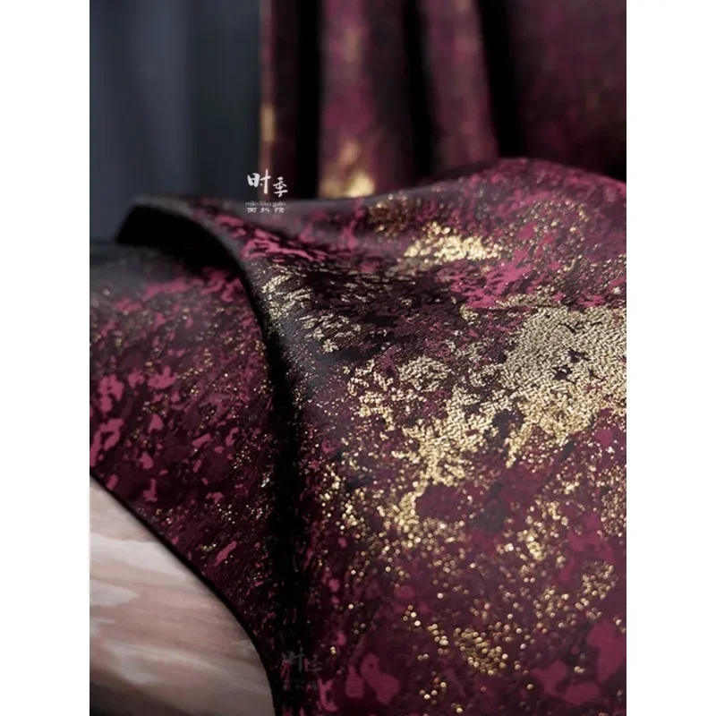 The Sea of Stars Dark Red Gilt Double-sided Irregular Jacquard Fabric Horse Face Skirt DIY Designer Fabric