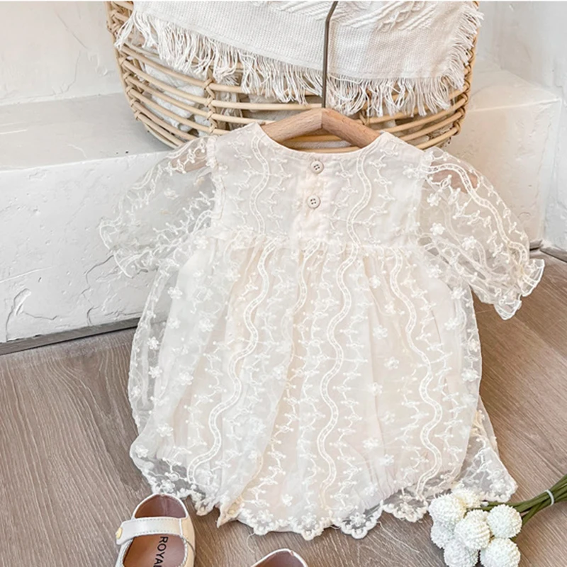 Summer Newborn Jumpsuit New Infant Baby Girls Tutu Dress Birthday Clothes Newborn Girls Toddler Short Sleeved Lace Jumper Dress