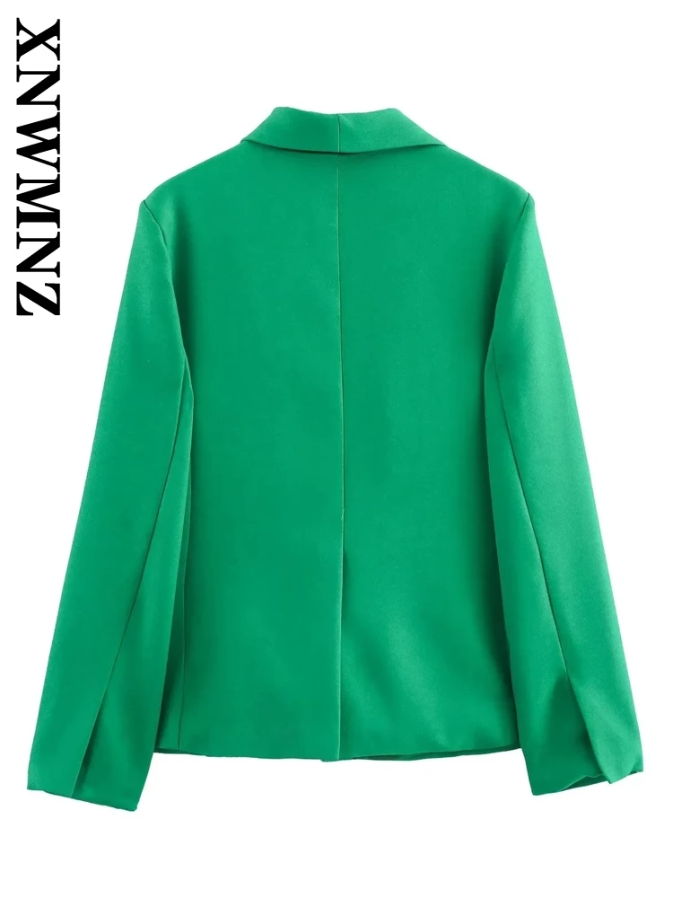 XNWMNZ Vrouw 2024 Herfst Mode Lange Mouw Effen Kleur Blazer Jas Vrouwelijke Casual Notched Kraag Een Knoppen Zakken Top Jas