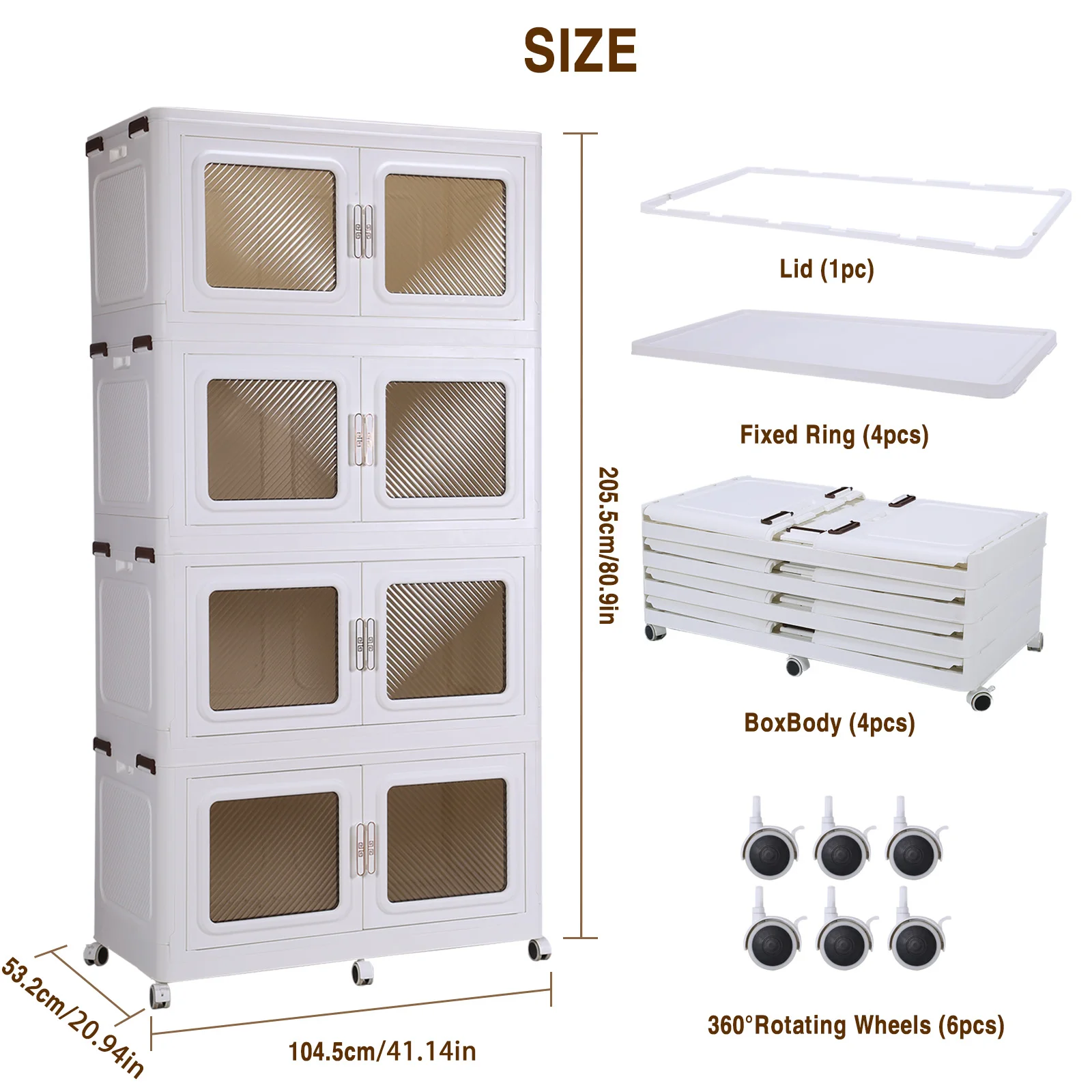 Stackable Storage Bin with Lid Closet Storage and Organizer with Wheel Free Installation Storage Cabinet for Garage Laundry Room