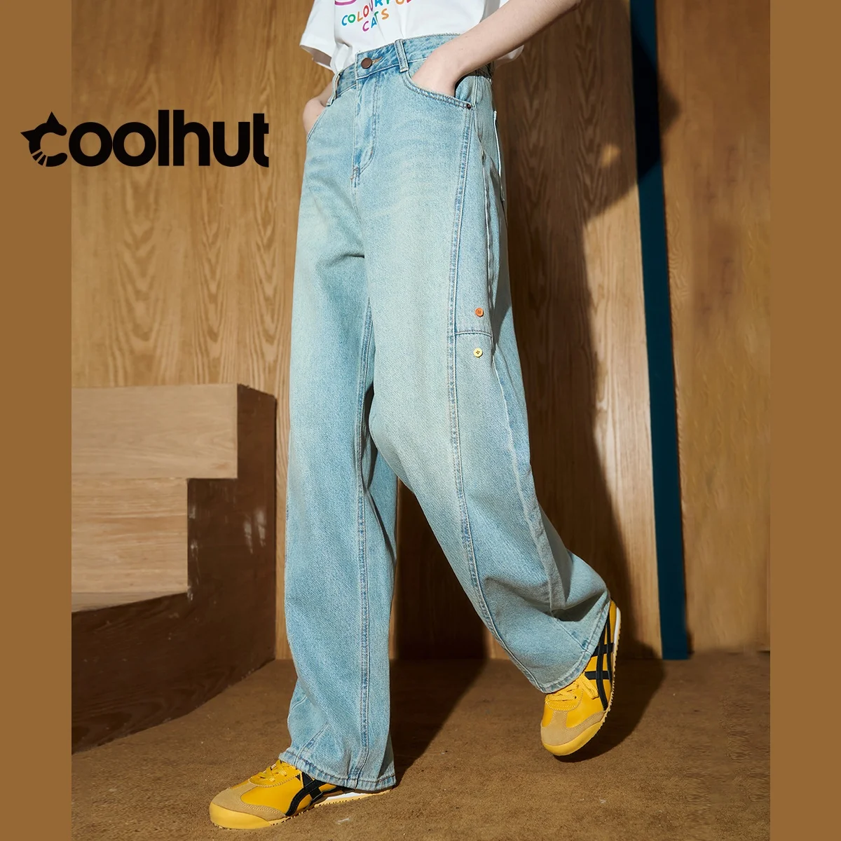 

COOLHUT Retro Light Floral Print High Waist Wide Leg Curved Hem Jeans for Women 2025 Summer Fashion Boho Chic Palazzo Trousers