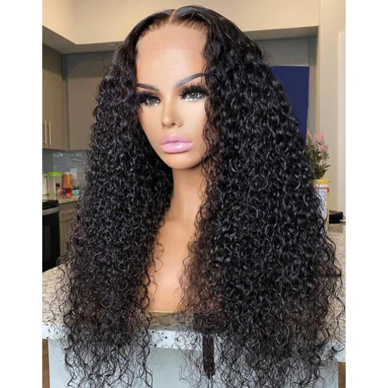 Soft  26InchNatural Black Long Kinky Curly Glueless 180% Density Deep Lace Front Wig For Women Babyhair Preplucked Daily Cosplay