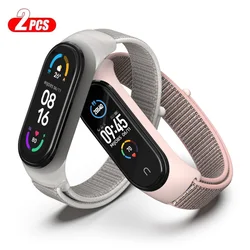 2PCS Nylon loop Mi band 4 5 6 Strap Replacement Soft Adjustable Wrist Watchband Pulsera For Xiaomi Mi band 3 4 5 6 7 Bracelet