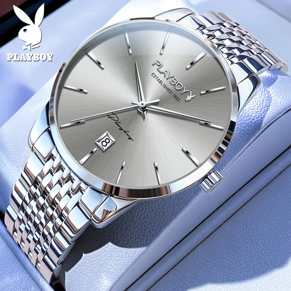 

Часы PLAYBOY, роскошные мужские часы 2604, водонепроницаемые светящиеся механические часы для мужчин, автоматические ручные часы из нержавеющей стали, 20 мм