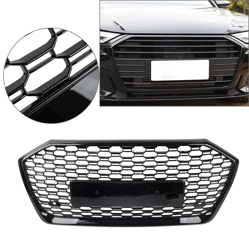 For Audi A6/S6 C8 2019-2023 Glossy Balck Front Bumper Racing Grille Update RS6 Style Car Front Hood Honeycomb Grille 4K0853651B