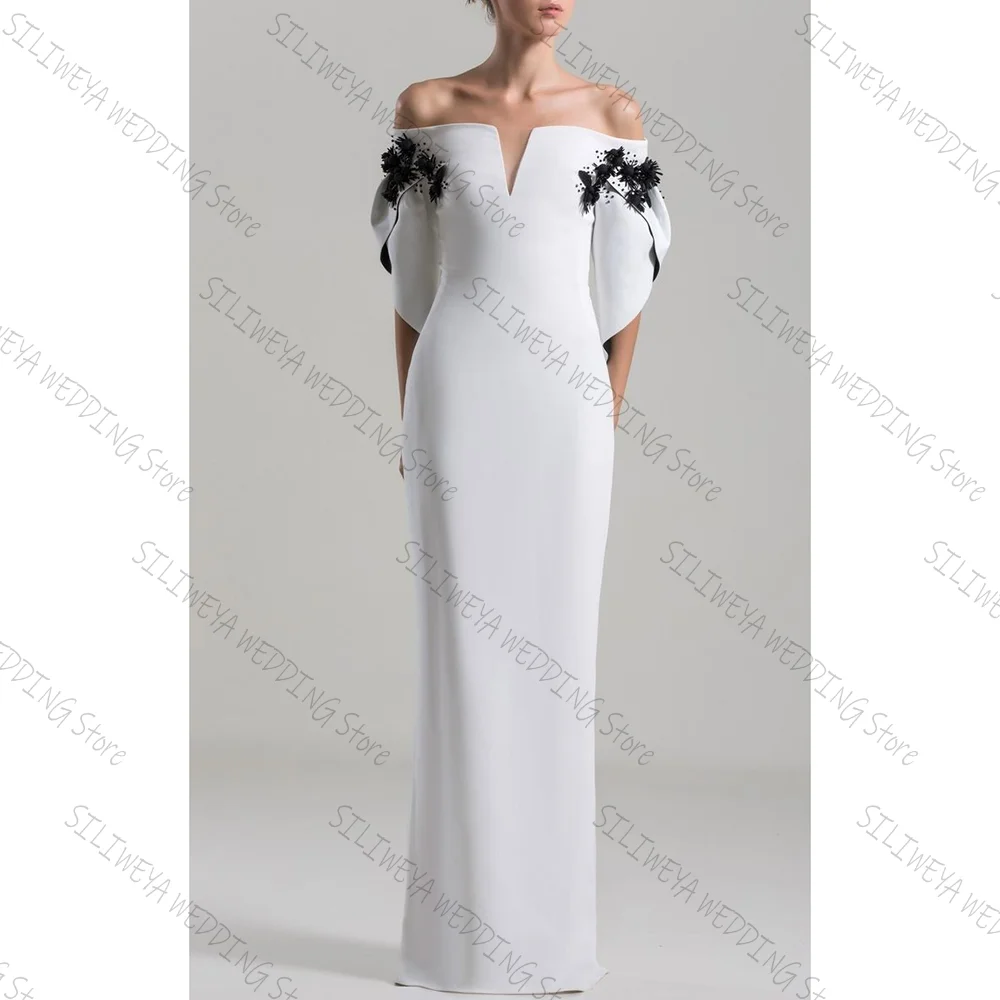 Biała elegancka suknia wieczorowa z odkrytymi ramionami i rękawami w kształcie litery A, damska formalna suknia na bal maturalny Vestidos De Fiesta