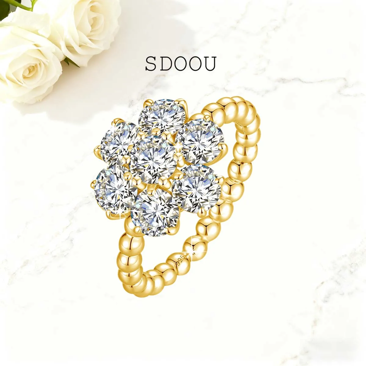 

SDOOU 5mm Moissanite Flower Ring 925 Sterling Silver Round Cut for Women Friend Elegant Fine Birthday Party Jewelry Gift Shiny