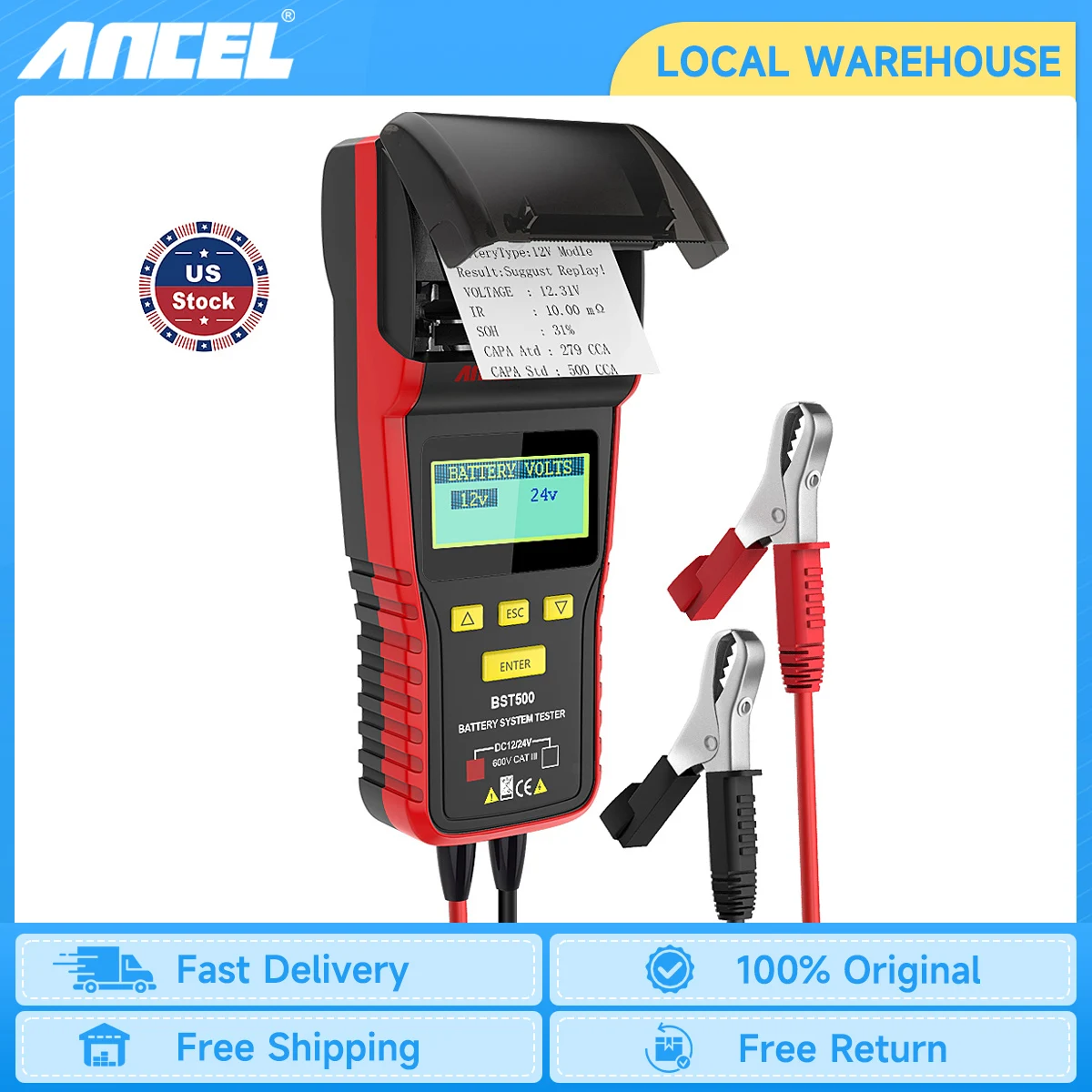 

ANCEL BST500 12V 24V Car Battery Load Tester Thermal Printer Car Battery Analyzer Automotive Cranking Charging System Test