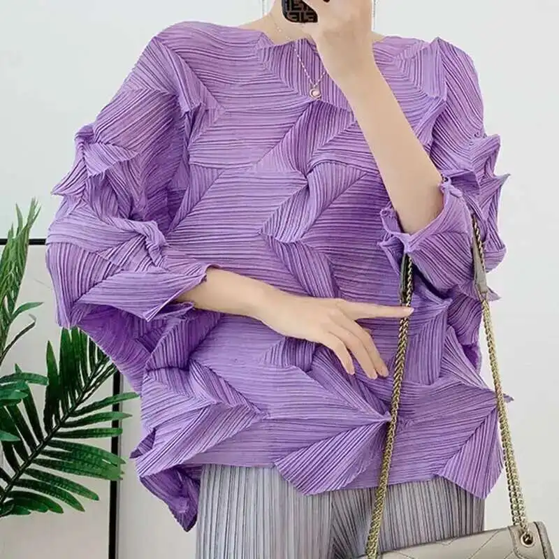 LANMREM-تي شيرت نسائي غير رسمي مطوي ، تصميم غير منتظم ، فضفاض ، بلوفر صلب ، قمم متعددة الاستخدامات ، ألوان كثيرة ، جديد ، 32C1267 ، 24 #5