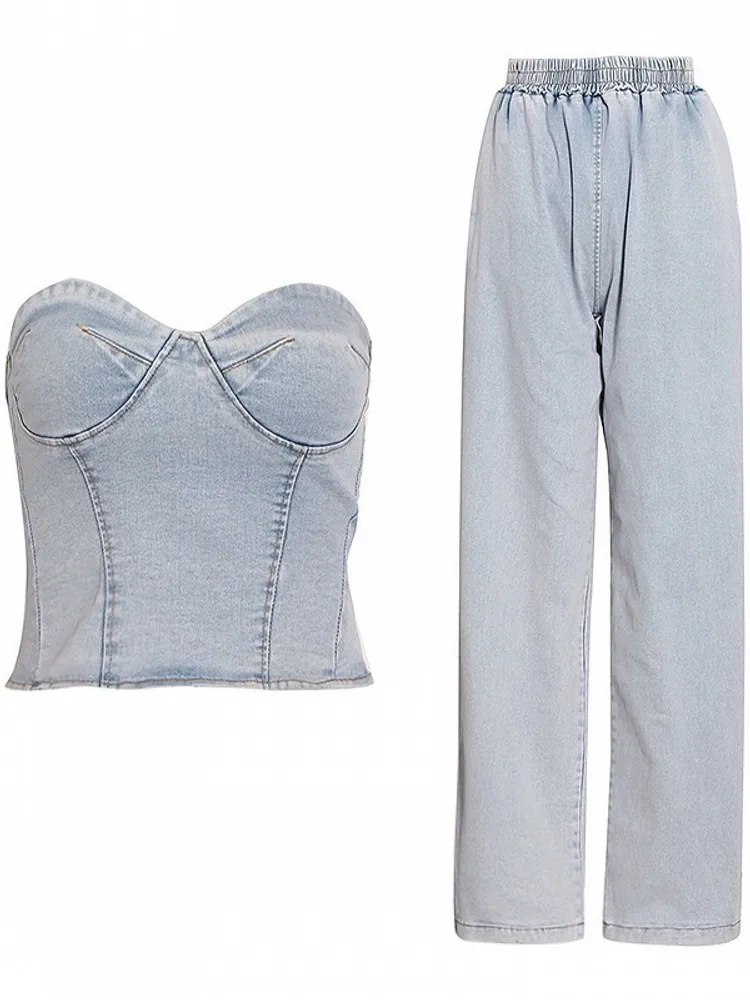 Set da donna da 2 pezzi Top senza spalline senza schienale e pantaloni a gamba larga Abiti da due pezzi Tuta da ginnastica 2025 Abito estivo autunnale