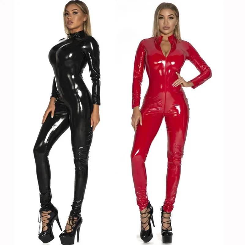 

Women Erotic Sexy Faux Leather Bodysuit For Lady PVC Latex Catsuit Zipper Open Crotch Jumpsuit Plus Size S-5XL Erotic Club Wear