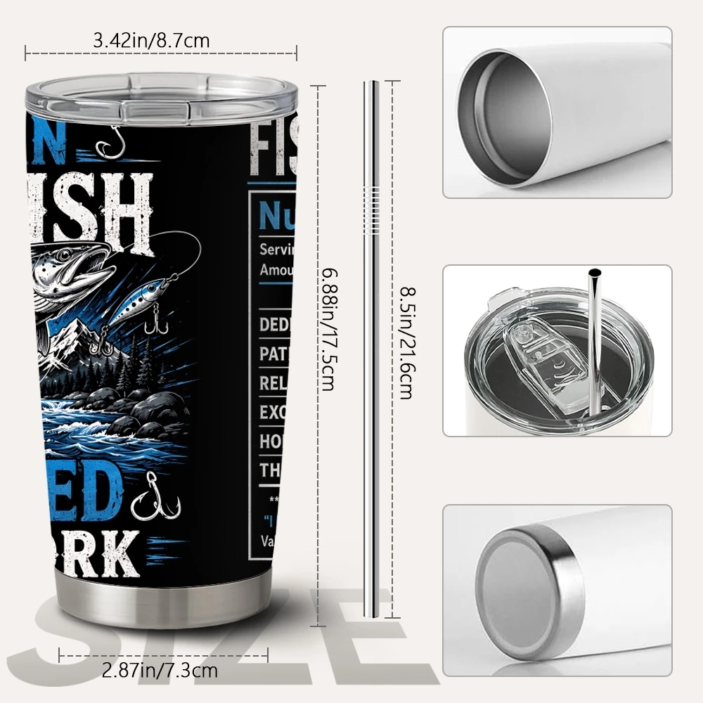 Fishing Humor Vacuum Flasks 20oz Long Lasting Hot Cold Drinks Container Leakproof Stainless Steel Cup&Straw&Travel Gift