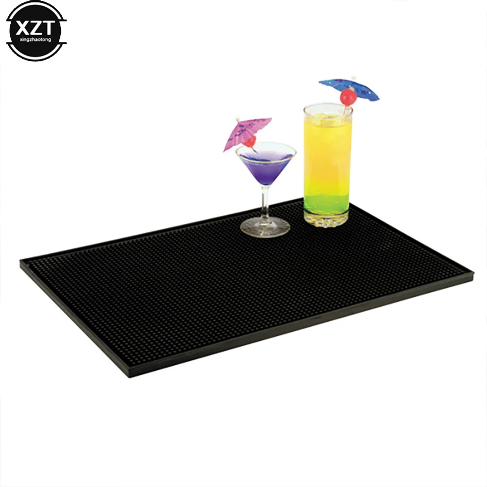 Alfombrilla de goma antideslizante para Bar, bandeja de goteo de vidrio, riel para bebidas, cerveza, café, Baristal, Alfombrilla negra para evitar derrames, 1cm de grosor