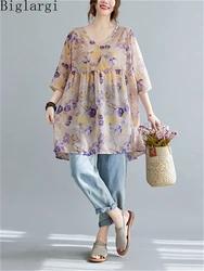 Oversized Summer Korea Fashion Pullover Women Floral Tshirt New Ladies Womens Flower Long T Shrit Casual Loose Big Size Tops