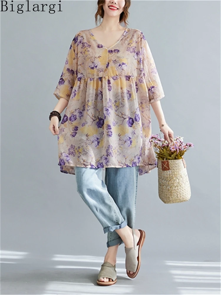 Oversized Summer Korea Fashion Pullover Women Floral Tshirt New Ladies Womens Flower Long T Shrit Casual Loose Big Size Tops