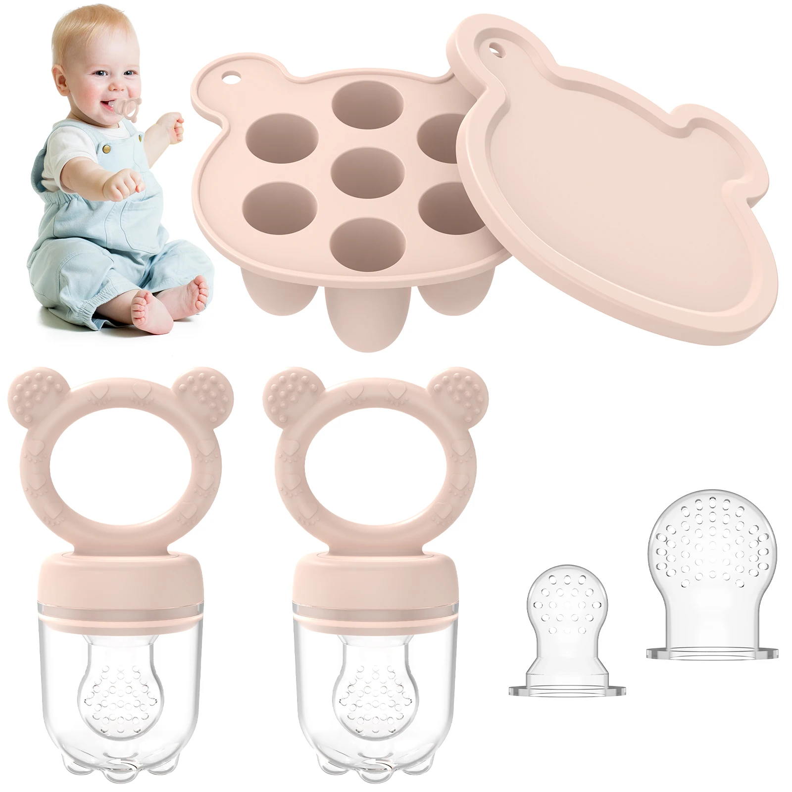 Baby Food Feeder and Ice Tray Set BPA Free Silicone Breastmilk Popsicle Freezer Molds Safe Reusable Baby Food Containers