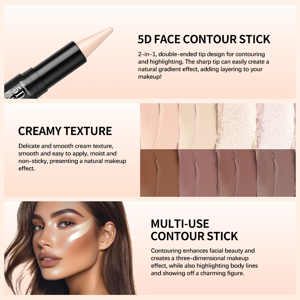 Lakerain Face Contour Stick Pen Dual-Ended Scherp Ontwerp Langdurige Waterdichte Transpiratie Contour Markeerstift Cosmetische